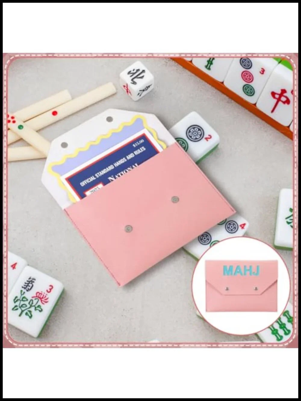 Leather Mahjong Card Holder Case with Magnetic Button, 8x6 Inch